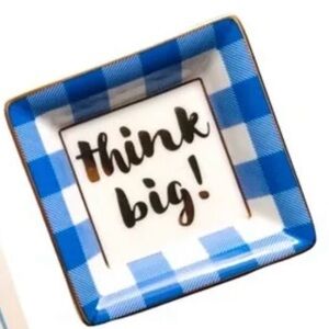 NWOT Draper James Porcelain Trinket tray dish Blue Gingham Think Big Gold Trim